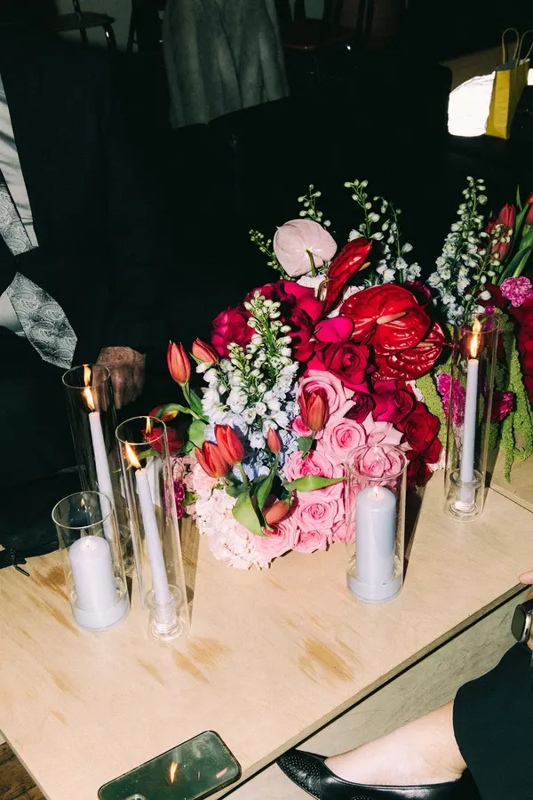 Emily & Aaron wedding florals at Piano Piano Restaurant and Standard Time by Mythology Floral Art, Toronto, photograph by Anthony Tuccitto