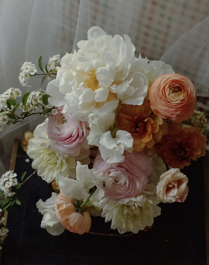 Jessie & Anthony wedding florals at Propellor Coffee by Mythology Floral Art, Toronto, photograph by Inna Yasinska