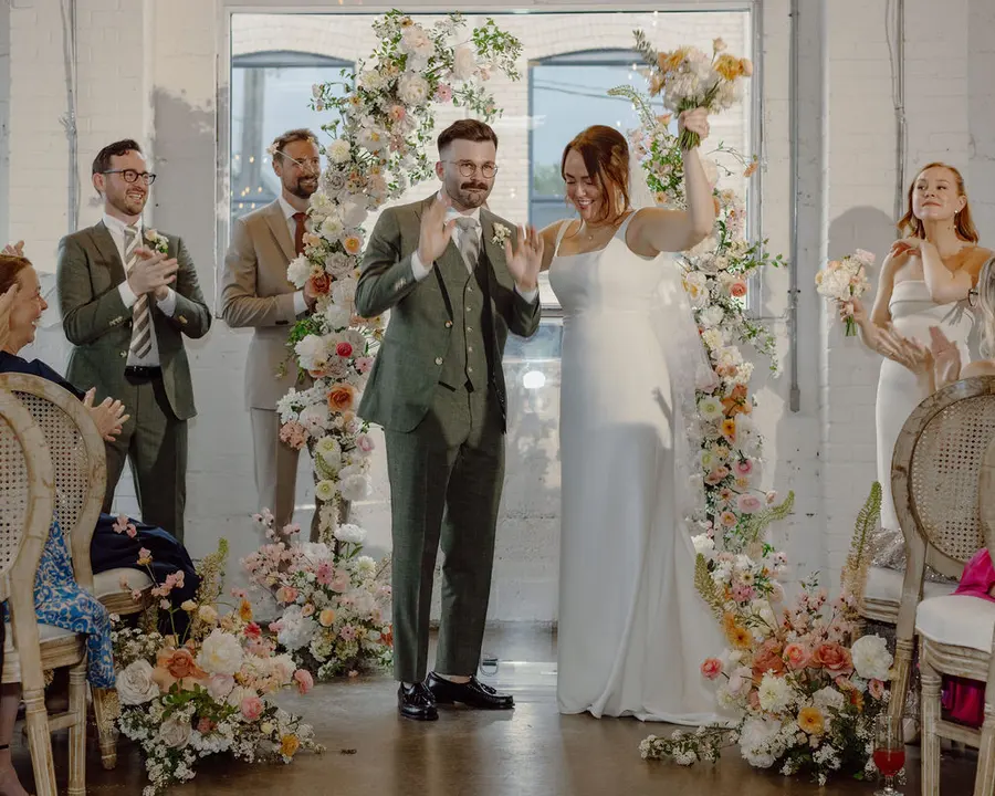 Jessie & Anthony wedding florals at Propellor Coffee by Mythology Floral Art, Toronto, photograph by Inna Yasinska