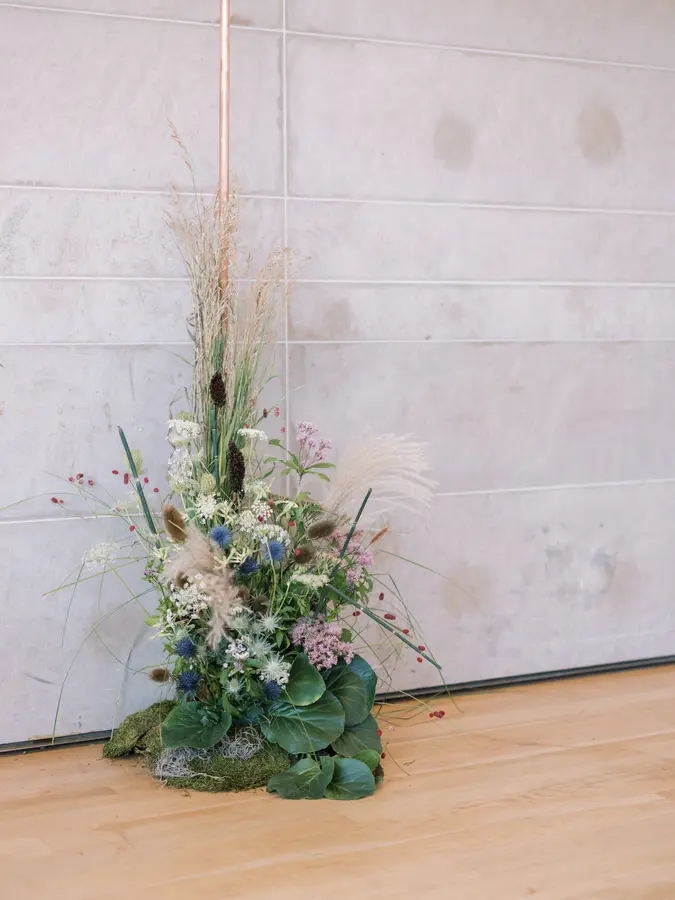 Michael & Sam wedding florals at Clay at The Gardiner Museum by Mythology Floral Art, Toronto, photograph by Robin Sassi