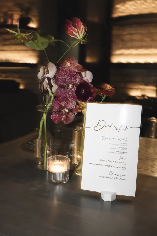 Rayna & Jamie wedding florals at Bar Volo by Mythology Floral Art, Toronto, photograph by Leann Weston