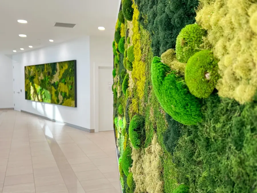 Preserved moss wall by Mythology Floral Art at 100 Milverton Dr., Mississauga