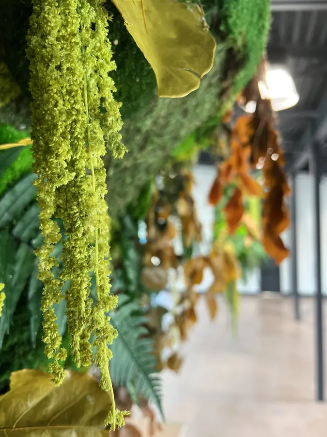 Preserved moss wall by Mythology Floral Art at 985 Jim Tovey Blvd., Mississauga