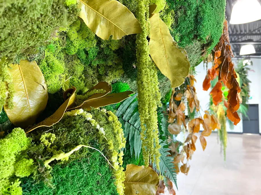 Preserved moss wall by Mythology Floral Art at 985 Jim Tovey Blvd., Mississauga