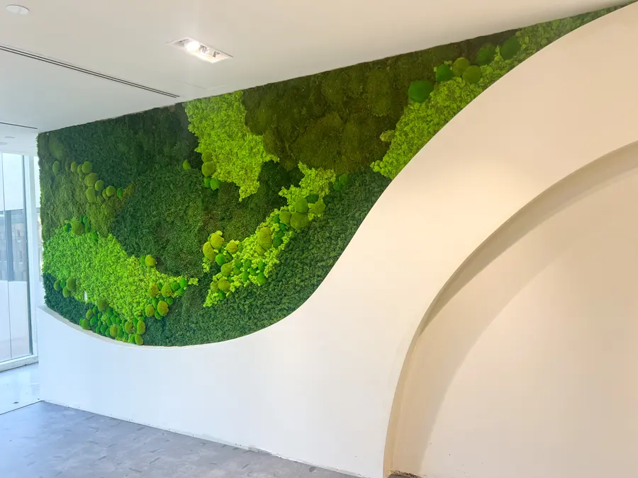 Preserved moss wall by Mythology Floral Art at 123 Front St. West, Toronto