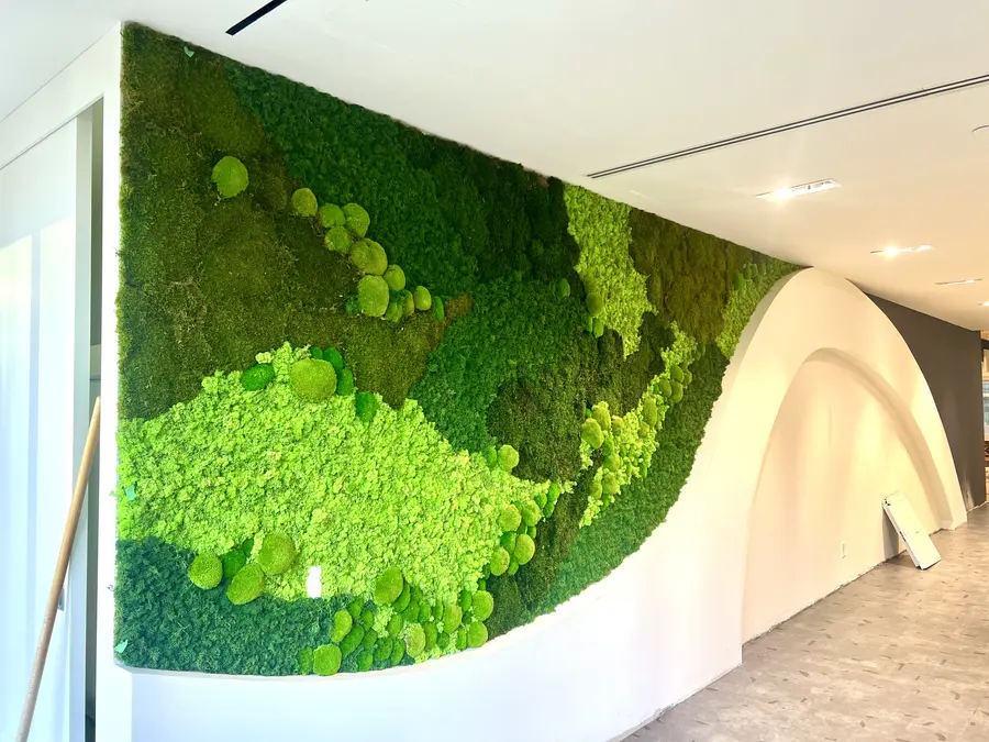 Preserved moss wall by Mythology Floral Art at 123 Front St. West, Toronto