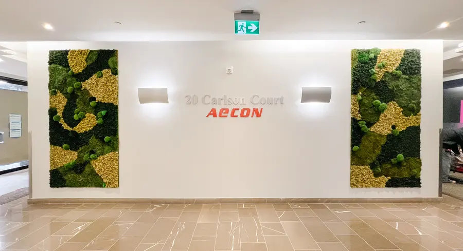 Preserved moss wall by Mythology Floral Art at 20 Carlson Ct., Mississauga