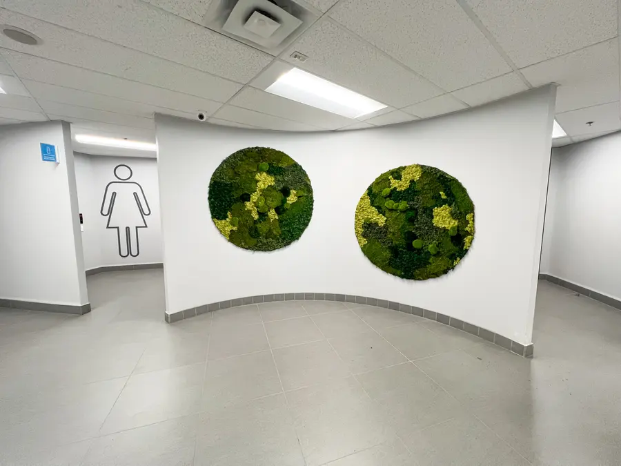 Preserved moss wall by Mythology Floral Art at 55 Standish Ct., Mississauga