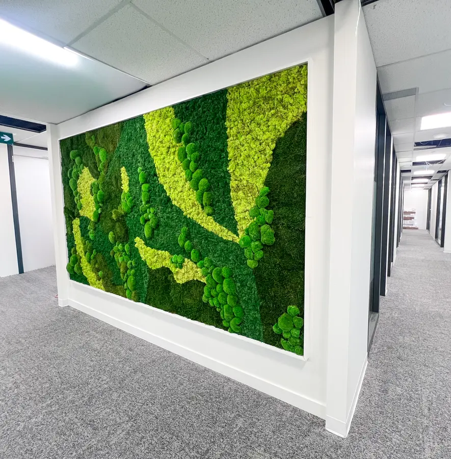 Preserved moss wall by Mythology Floral Art at 100 King St. West, Toronto