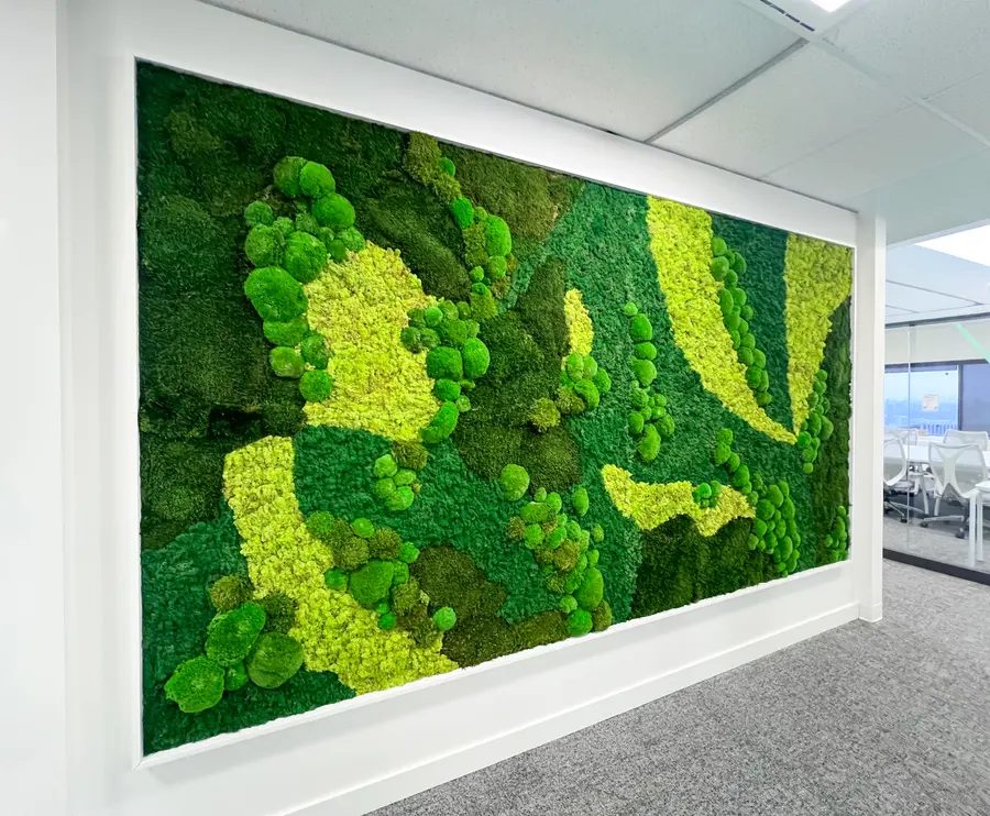 Preserved moss wall by Mythology Floral Art at 100 King St. West, Toronto