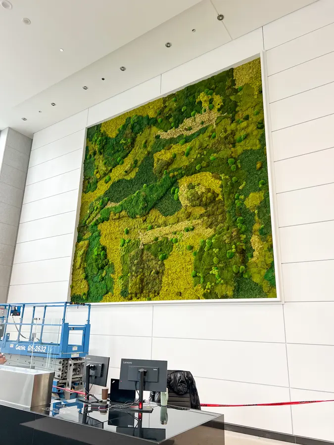 Preserved moss wall by Mythology Floral Art at 5000 Yonge St., Toronto