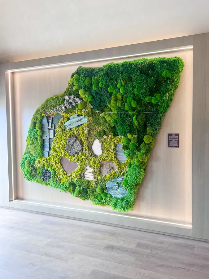 Preserved moss wall by Mythology Floral Art at Base 31, Prince Edward County